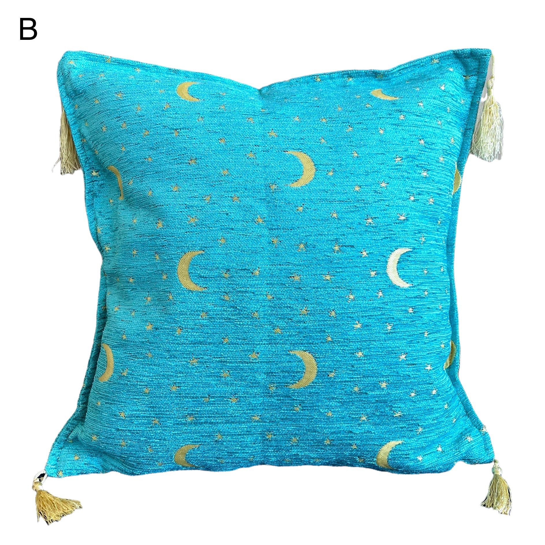 ゴブラン織りクッションカバー_月星柄_グリーン・トルコブルー・レッド