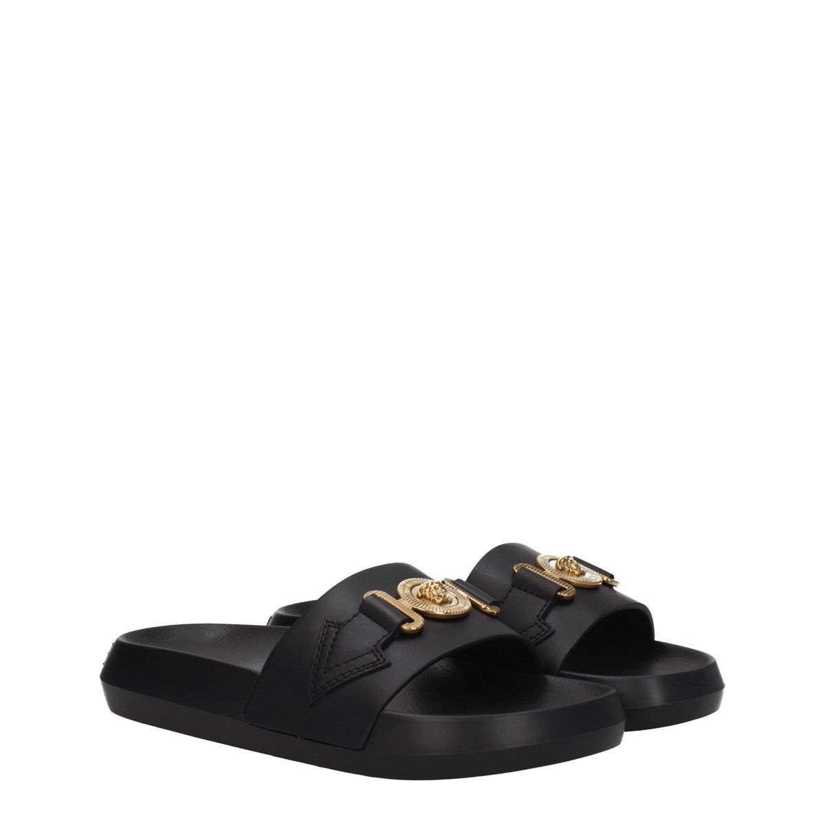 VERSACE ヴェルサーチ レディース スライドサンダル レザー ブラック