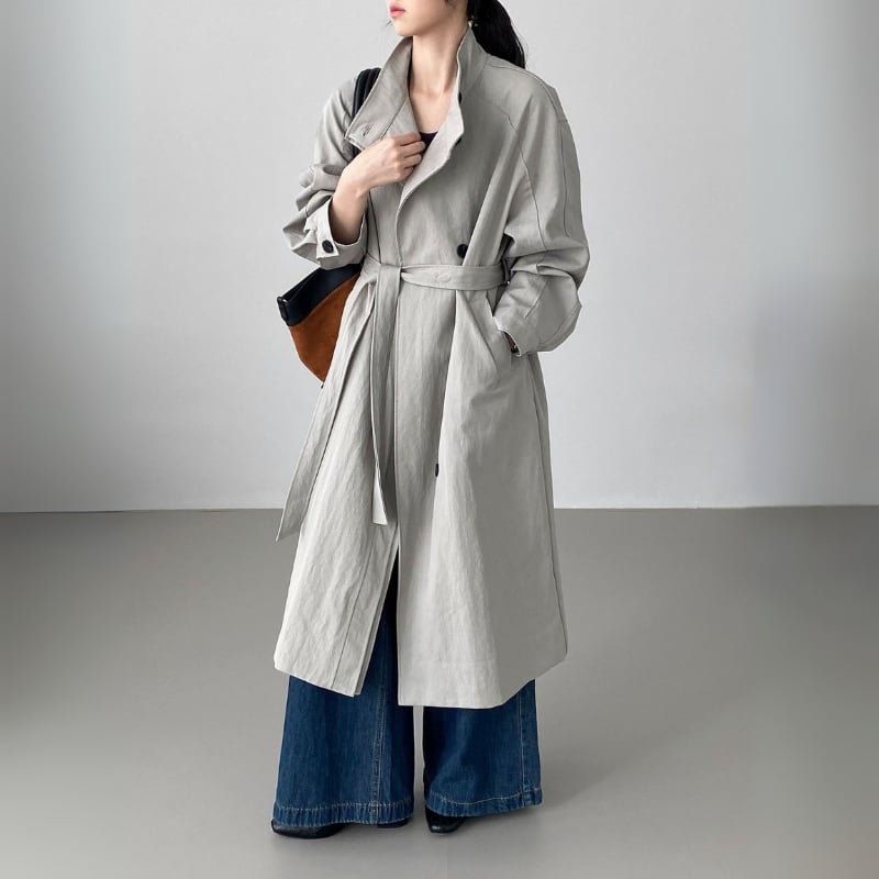 スタンドカラー シングルブレストロングコート ◆2color 204412