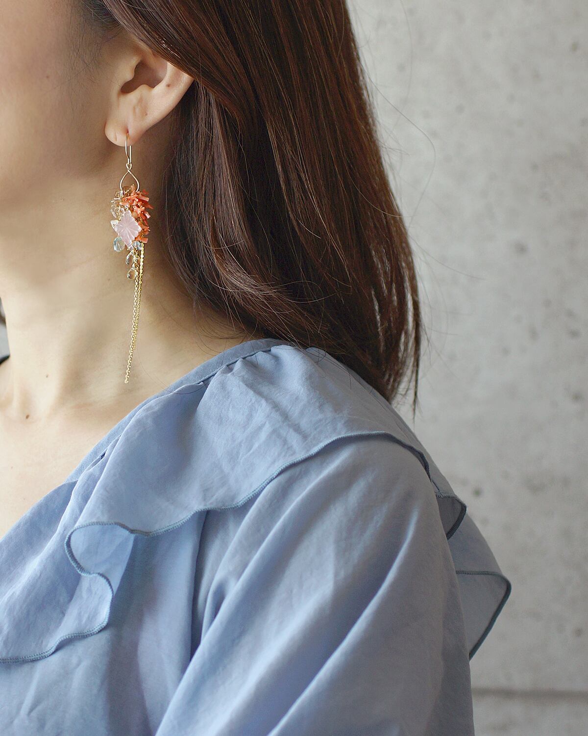 ローズクォーツシェルと枝珊瑚のピアス | Ruan aree │ 心に潤いを