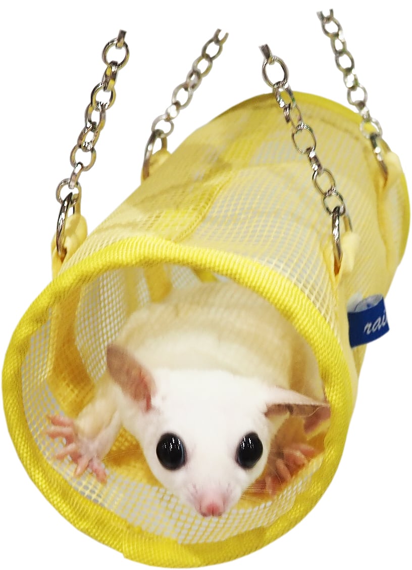 【小動物用品】モモンガのメッシュトンネル イエロー