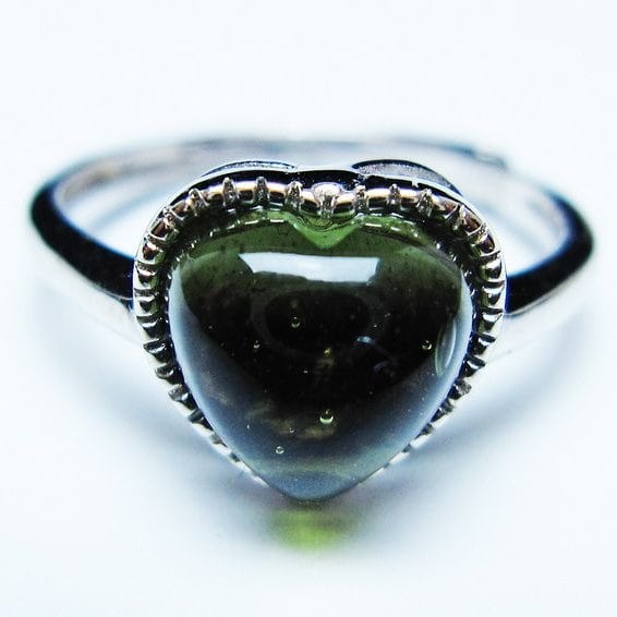 モルダバイト リング モルダウ石 指輪 ハート フリーサイズ 12号 一点物 メール便可 [M便 1/20] 199-720