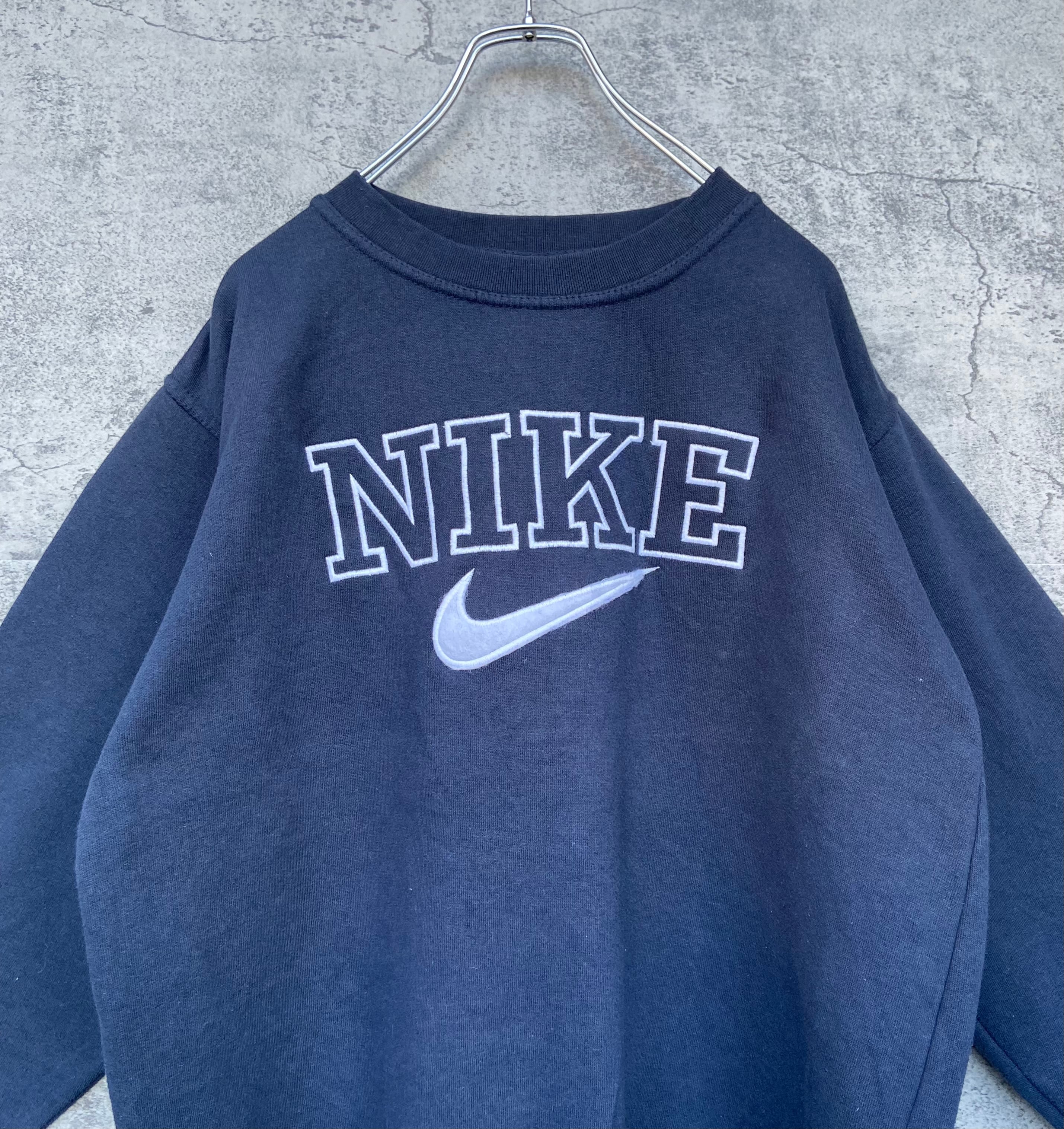 USA製 90s NIKE ナイキ スウェット 刺繍ロゴ 紺 オーバーサイズ vintage