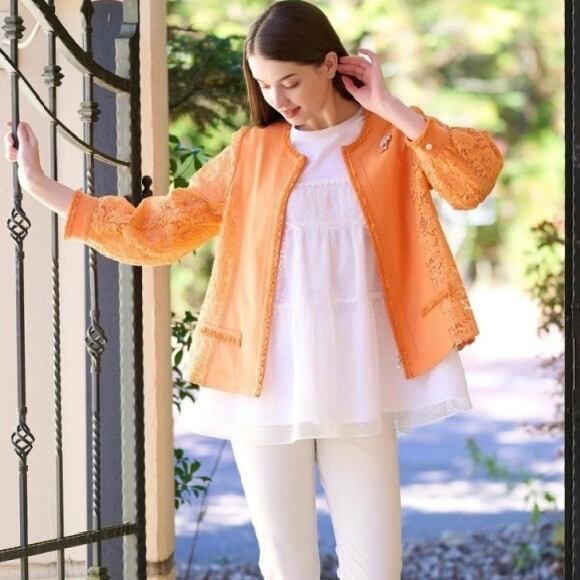 スーパービューティー デニム ジャケット レース使い 2417001 オレンジ