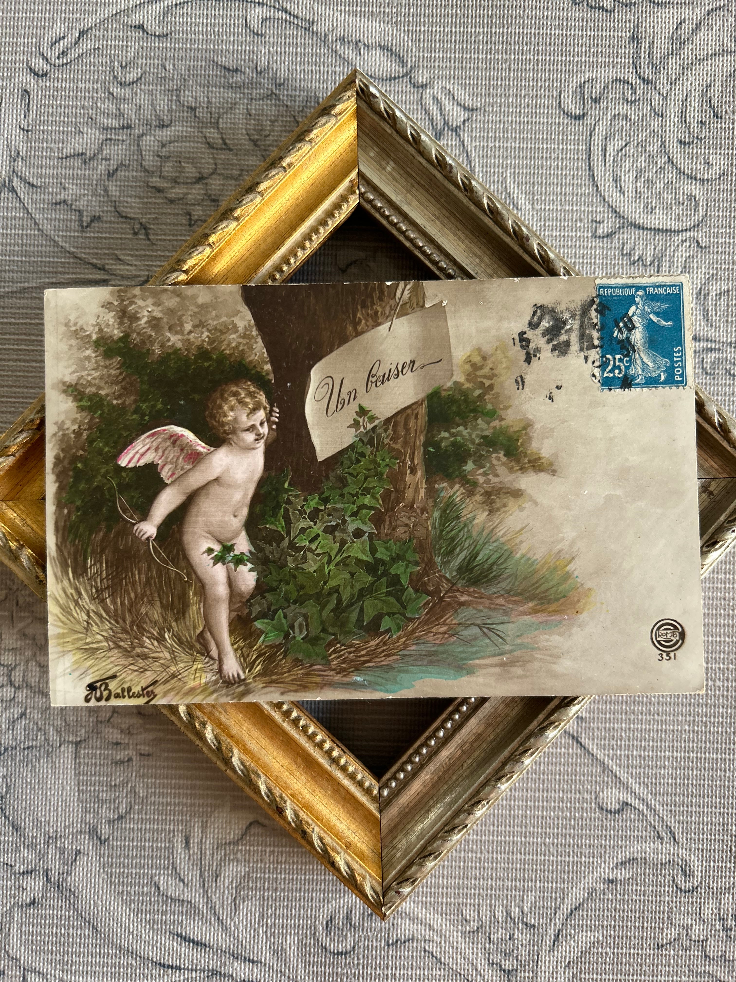 フランスアンティークカード Ange アイビー 額装 インテリア インテリア小物 撮影小物