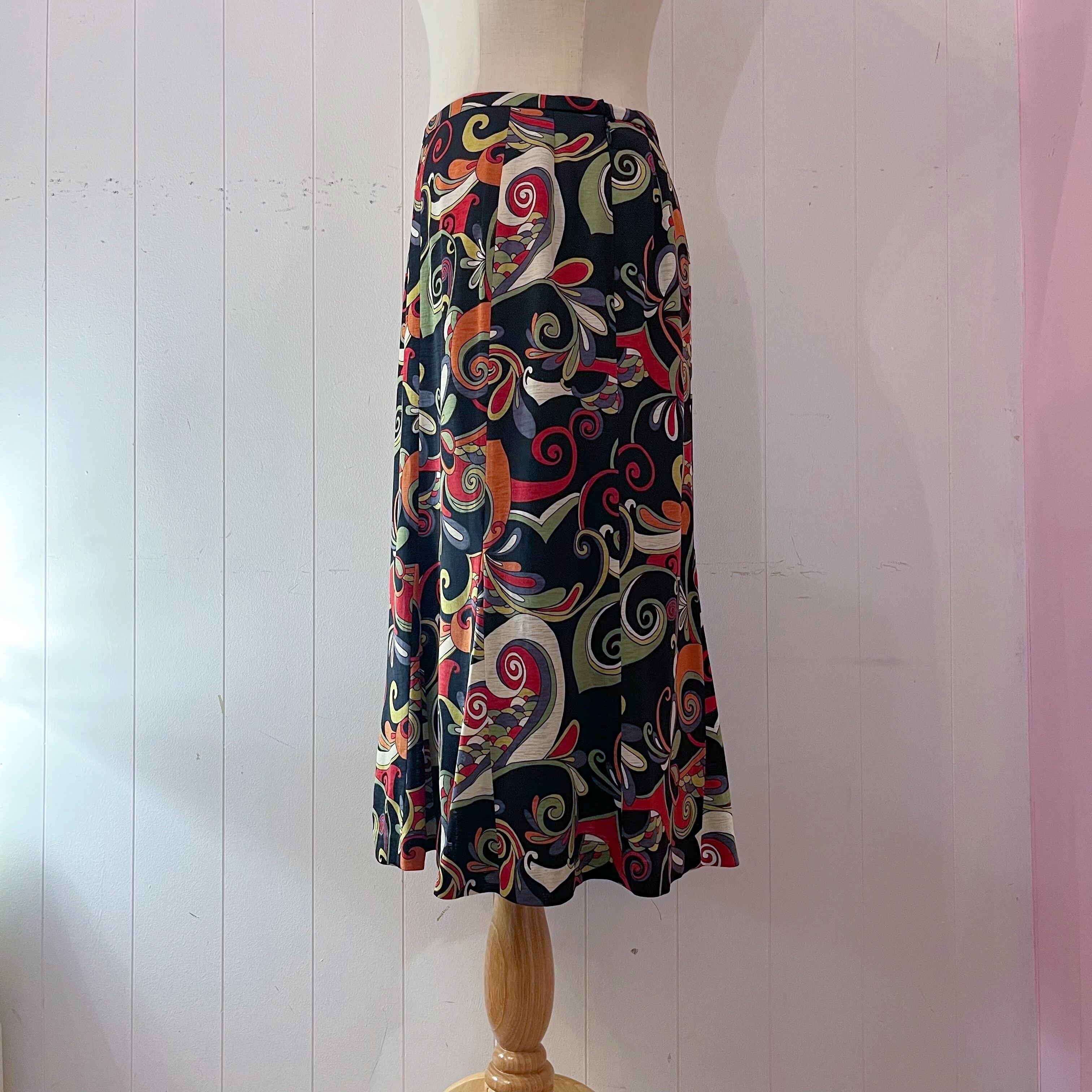 psychedelic pattern flare skirt