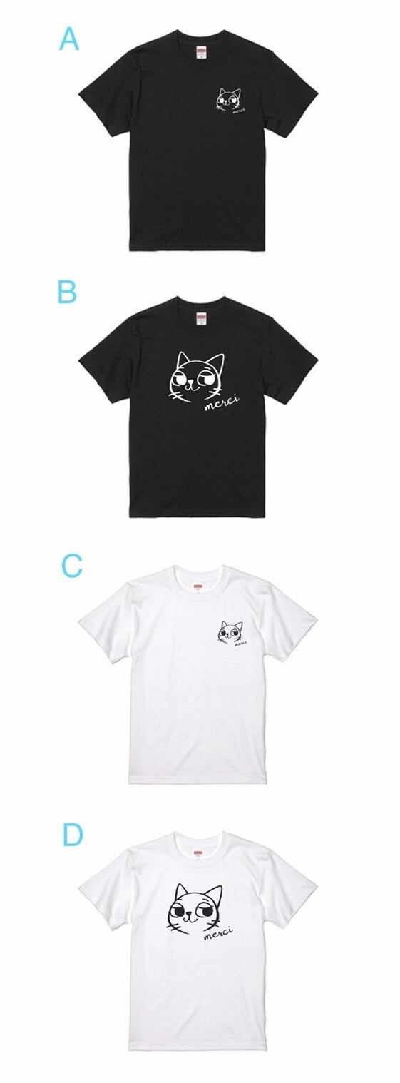 mertra　ホワイトキャラクターTシャツ　ステッカー付き ミュシャ「 ver.merci 」Tシャツ 【ホワイト】◇ステッカー付き
