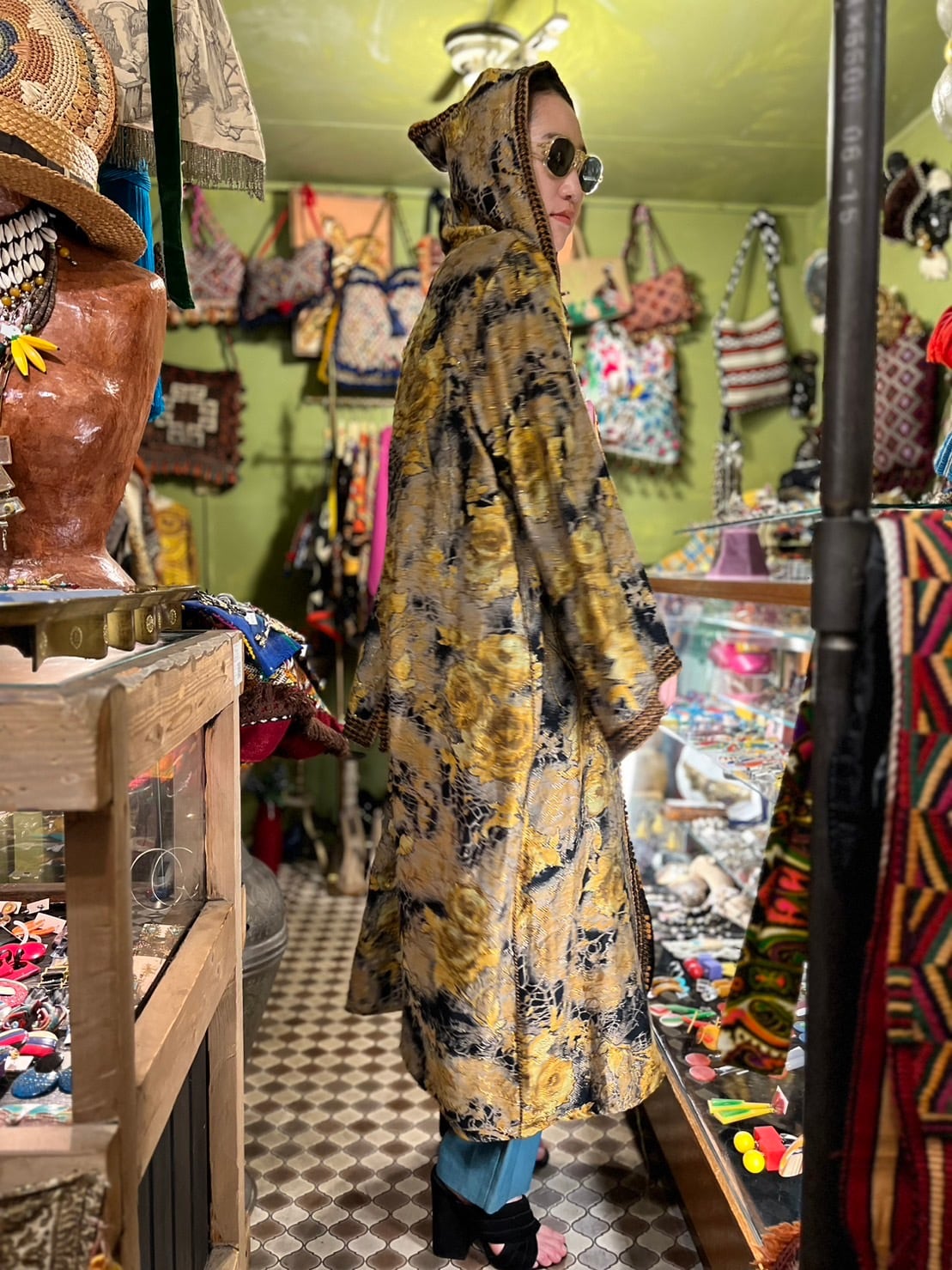 Vintage Autumn moroccan floral lame foodie dress ( ヴィンテージ