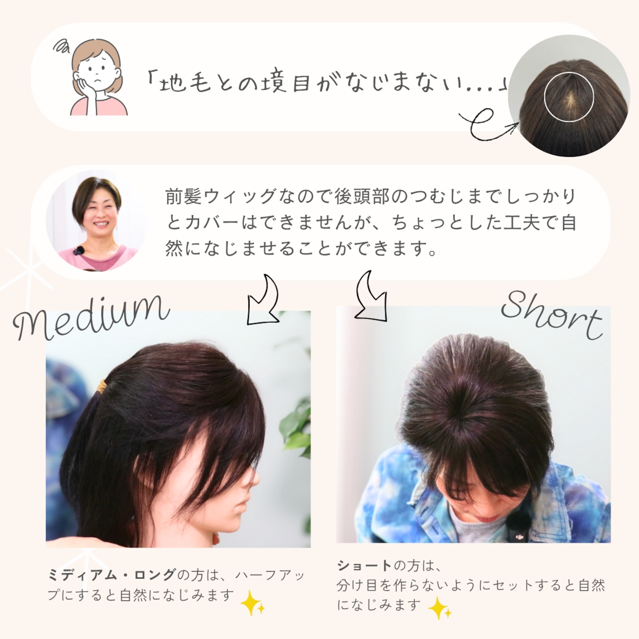 【医療用ウィッグ】 人毛100%シースルー前髪ウィッグ〈1.5倍増量タイプ〉 |フル卒 部分ウィッグ 美容師仕上げの自然な前髪カバー【5×6cm】