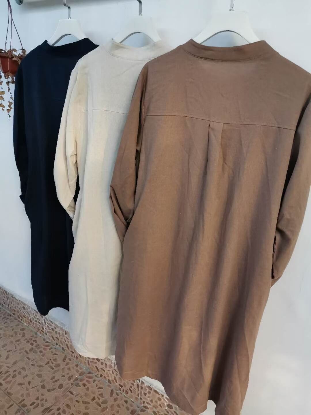 リネンブレンド バンドカラーシャツチュニック ASF212010-1052