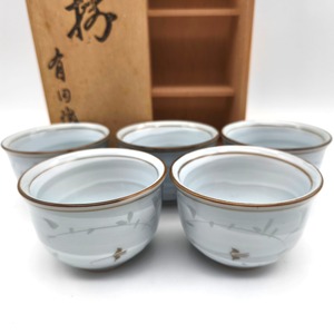 有田焼・湯呑・仙茶・煎茶・粉引唐草彫・5客揃・No.260718-07・梱包サイズ80