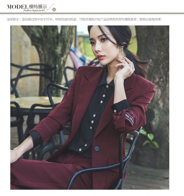 秋 ワンボタンノッチ ブレザーコートロングパンツ バーガンディ 2