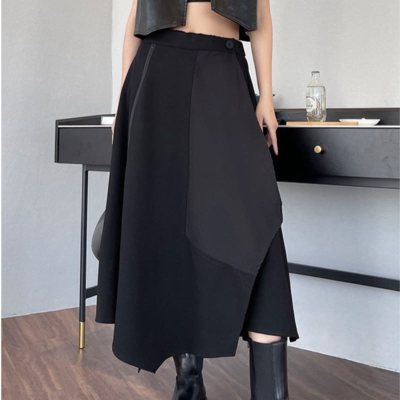 アシンメトリーサイドジッパーラップA ラインスカート SK0209