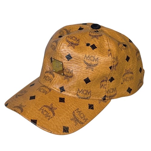 【90s】MCM ヴィセトス柄 総柄 モノグラム レザー ベースボールキャップ 帽子 ブラウン VINTAGE アーカイブ HIPHOP エムシーエム 正規品