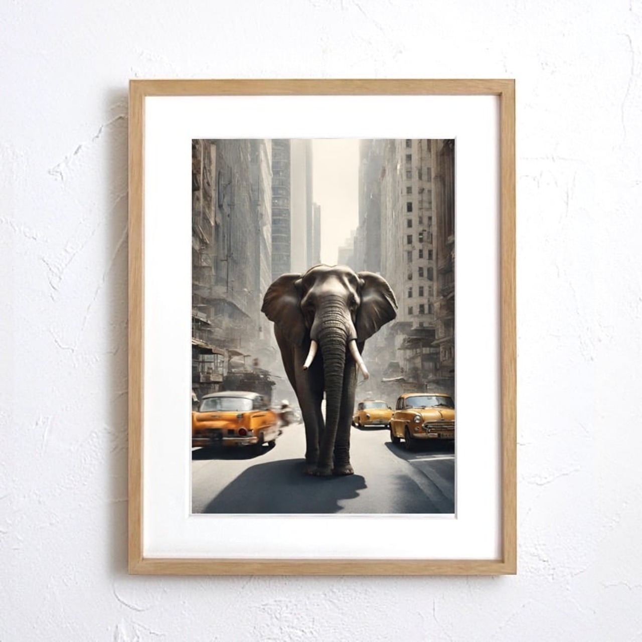 Elephant Trip｜象が都会を旅するピンクのコラージュアート｜子供部屋・リビングを明るく彩る額縁付きインテリアポスターA3ポスター