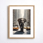 Elephant Trip｜象が都会を旅するピンクのコラージュアート｜子供部屋・リビングを明るく彩る額縁付きインテリアポスターA3ポスター