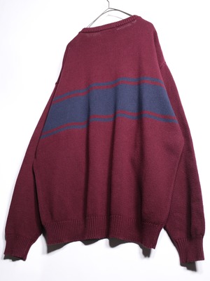 XXL over silhouette burgundy×navy cotton knit