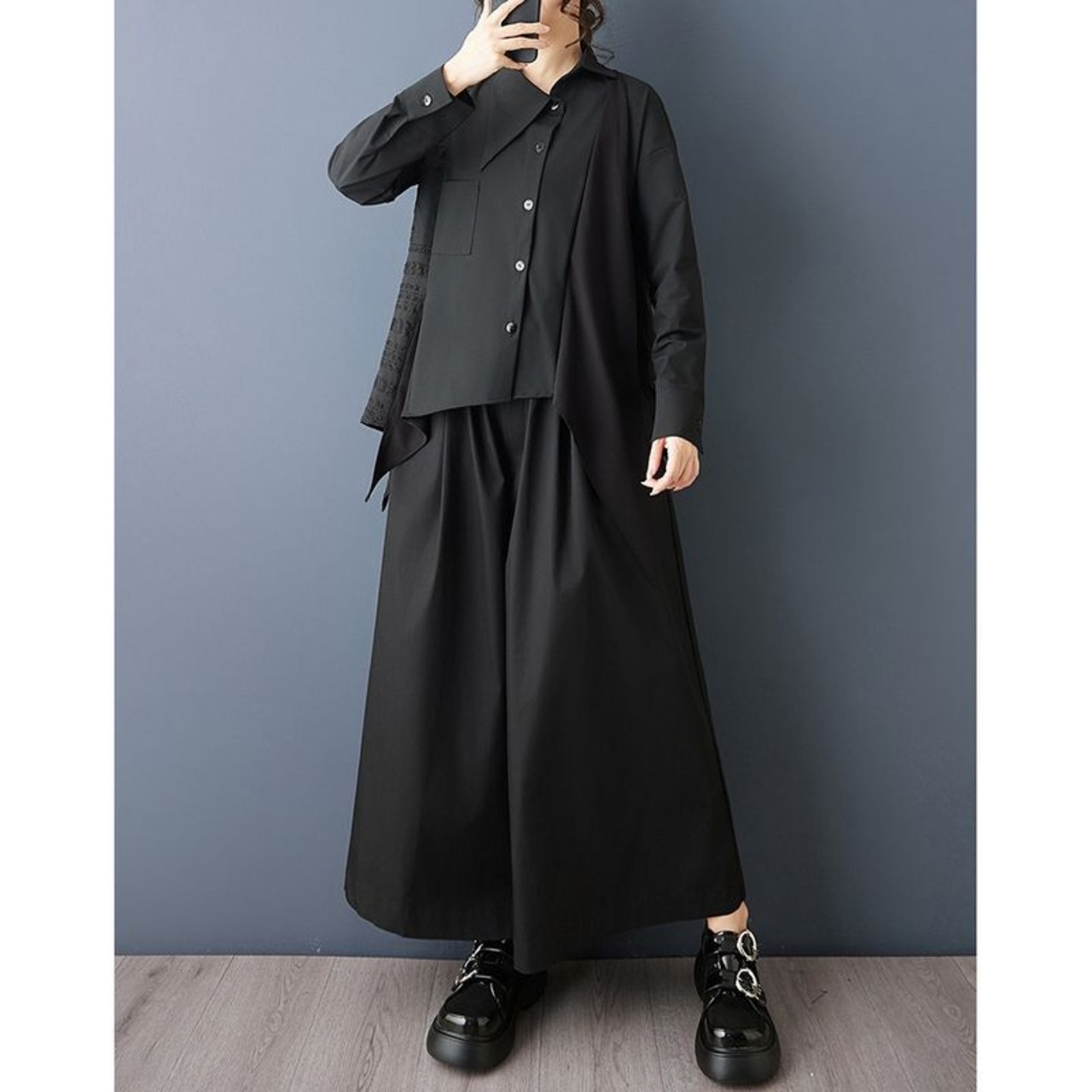 切り替えデザイン アシンメトリー シャツ  00348