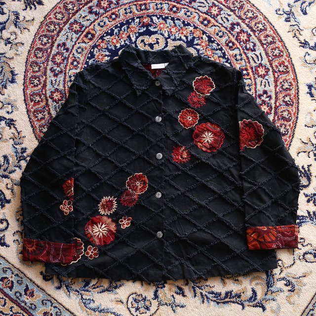 3d grid design "和” motif flower embroidery mode shirt jacket