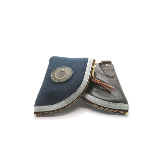 ミニ財布：Harf & Harf knife-shape pocket wallet |ネイビー ＆ ダークブラウン レザー