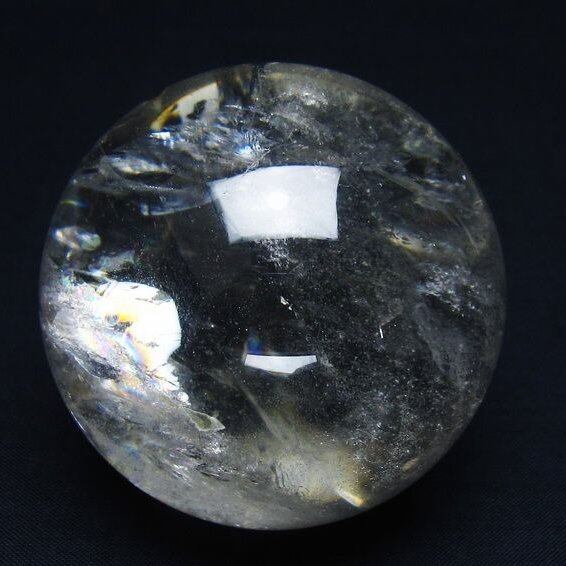 水晶 丸玉 虹入り 64mm スフィア 置物 水晶玉 一点物 151-8807