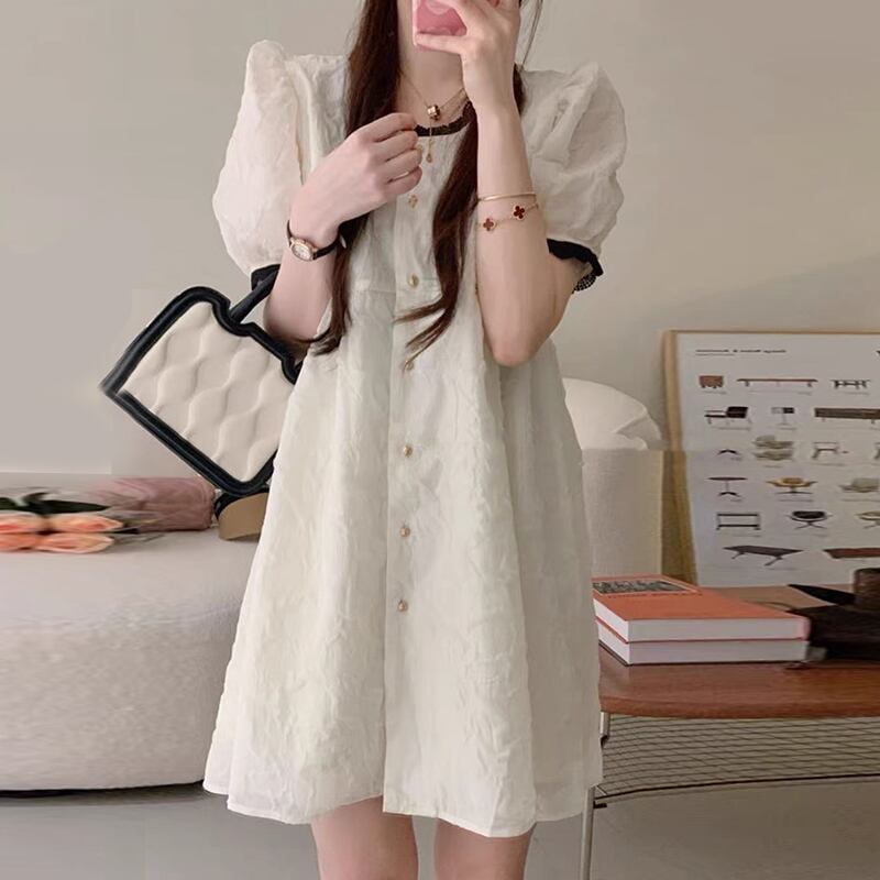 ワンピース レディース ミニワンピース ドレス ミニ丈 ショート丈 半袖 パフスリーブ ワイド ストレート Aライン かわいい 大人可愛い きれいめ 上品 エレガント 清楚 フェミニン おしゃれ 綺麗 お嬢様 フォーマル おとな こなれ感 ラブリー キュート 抜け感 きちんと感 無地 OL デート お出かけ 女子会 パーティー イベント 美術館巡り アート鑑賞 お呼ばれ S M L XL ホワイト ブラック 夏 10代 20代 30代 ママ 韓国 着回し 普段使い 体型カバー 楽ちん モテ 花柄 フラワー