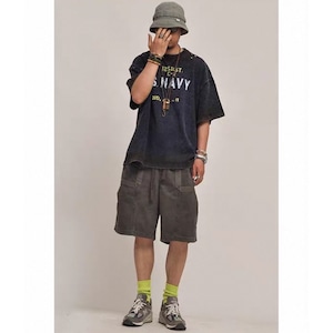 Navy washed damage print tee 1487