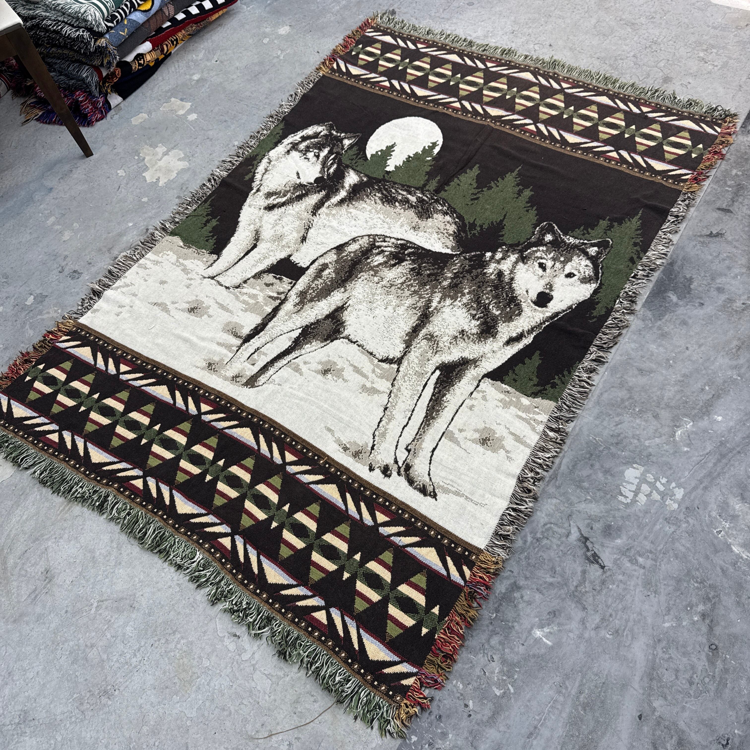 クマ ヘラジカ マルチカバー ソファーカバー ヴィンテージラグ 113x180