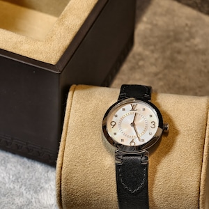 LOUIS VUITTON Q12MG SS/革 タンブールスリム TG5869 クォーツ シルバー文字盤　送料無料
