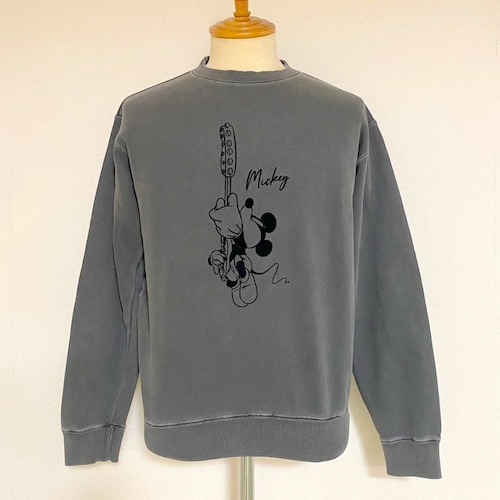 【GOOD ROCK SPEED】 Mickey Flocked Guitar Graphic Sweat Shirts Charcoal