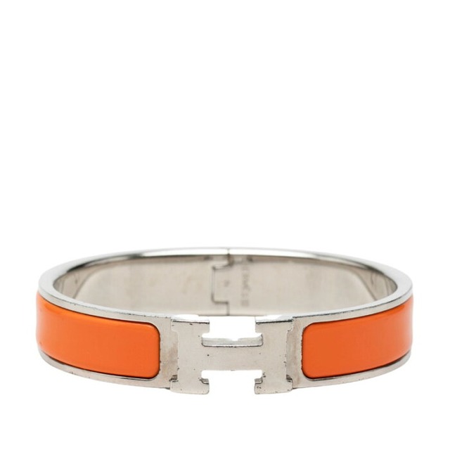 エルメス クリックH PM エナメルブレスレット バングル シルバー オレンジ メタル レディース HERMES 【中古】