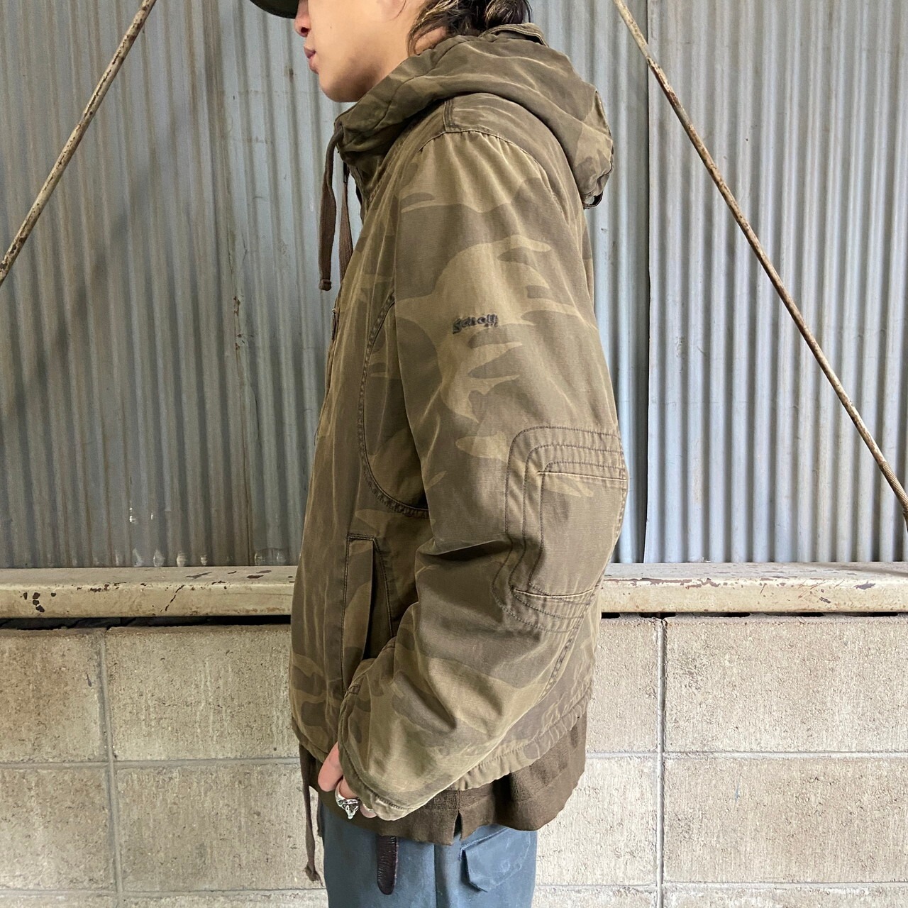 Schott ショット カモフラ柄 ハイネック コットンボアパーカー メンズM 