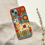 受注生産 iPhoneケース 家と花のカラフル民芸柄｜建物モチーフ PSYF067C