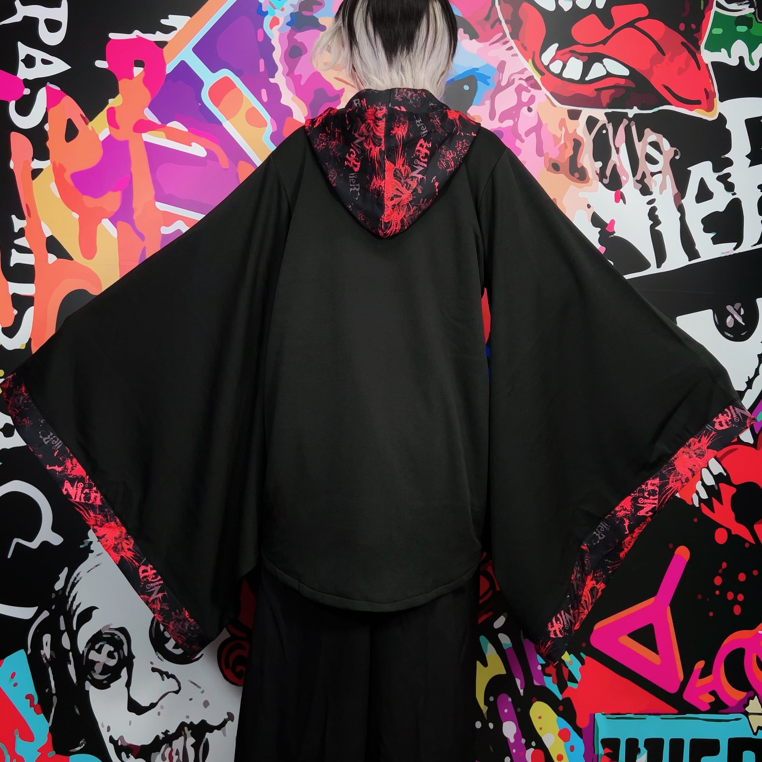 防寒内側さらふわ着物風袖ブロッキングシャツ【彼岸花(赤)】 | NIER 