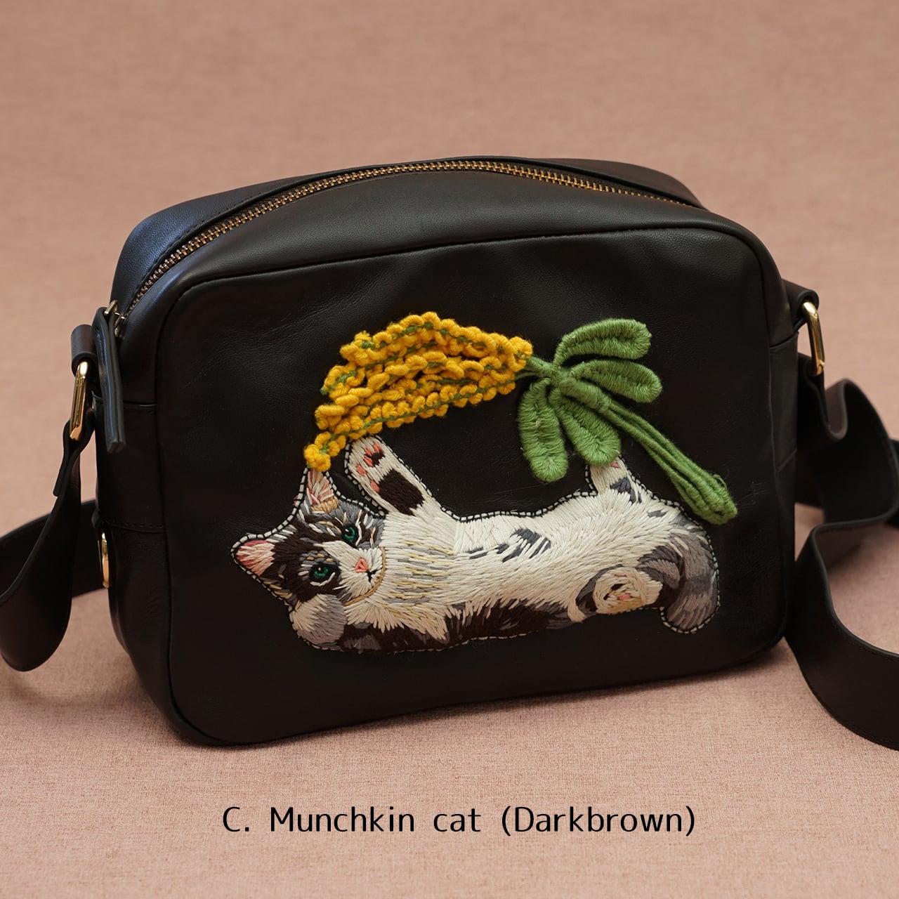 刺繍猫ちゃん3746 ダブルショルダーバッグ け バック サイズ M