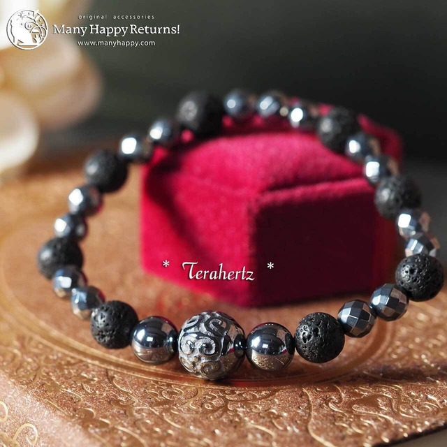 ba-7323 テラヘルツ回紋珠＆富士山ラヴァ☆ストレッチブレス