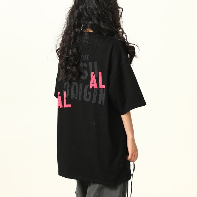 faded english black short sleeve tee　フェード英字ブラック半袖ティー　J1124
