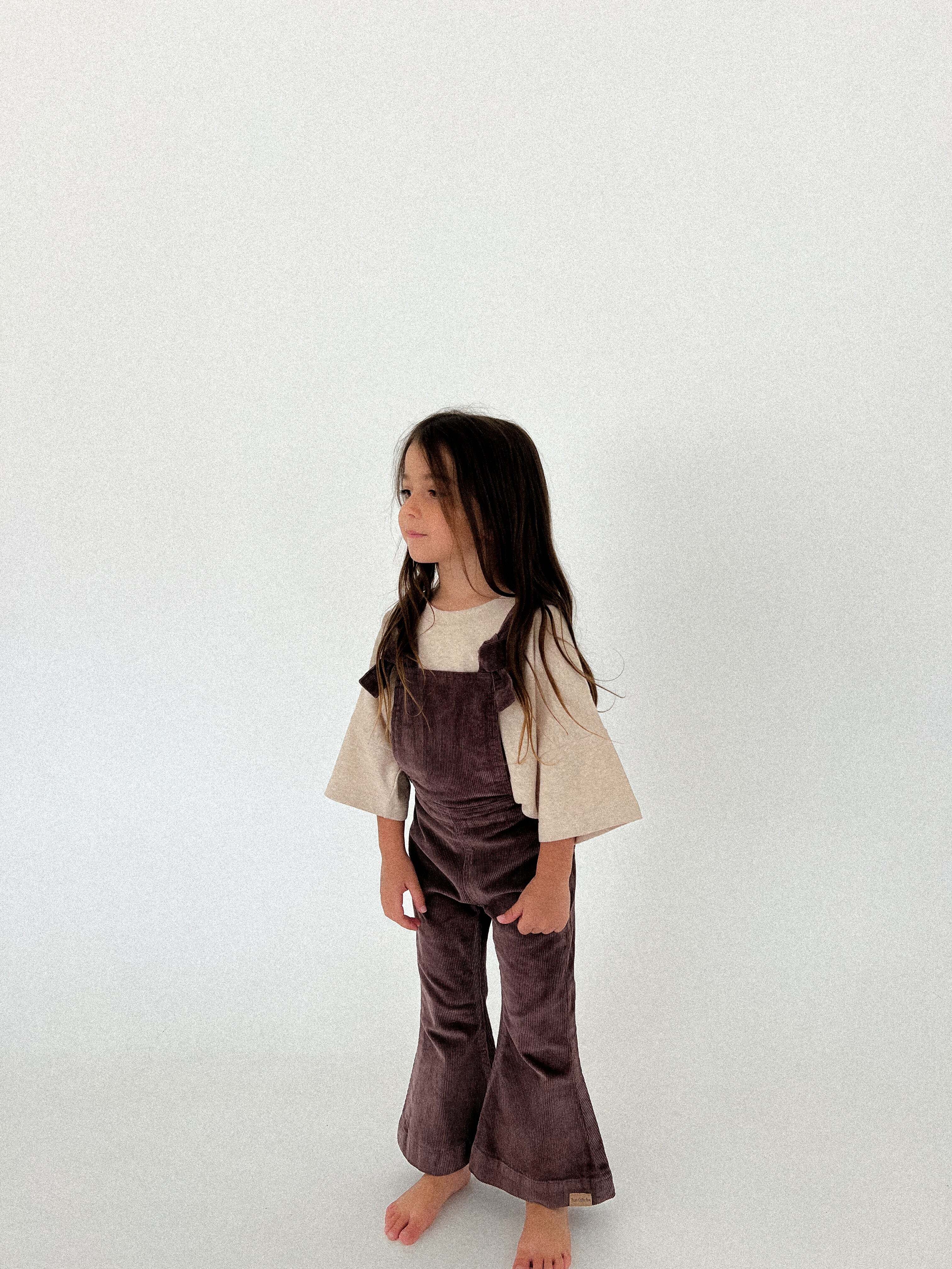 【即納/送料無料】twin collective / Farrah Flare Overall - Brown Cord-