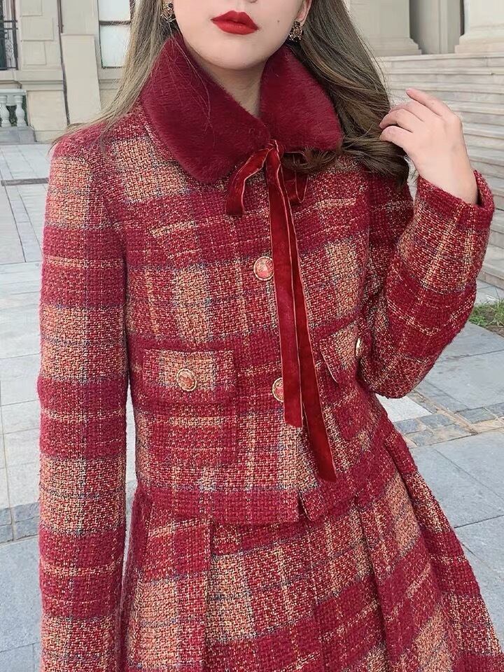 Belle House 赤ウールスーツスカート セットアップ 冬物レッドスーツ