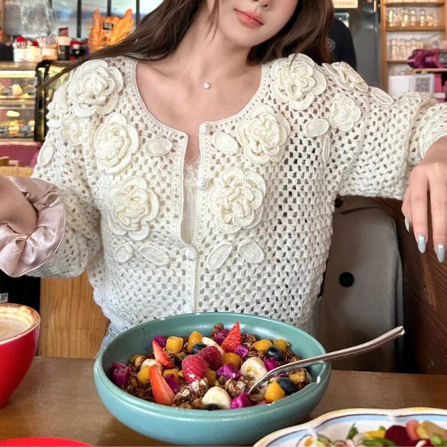 フレンチフラワーニットカーディガン A4371