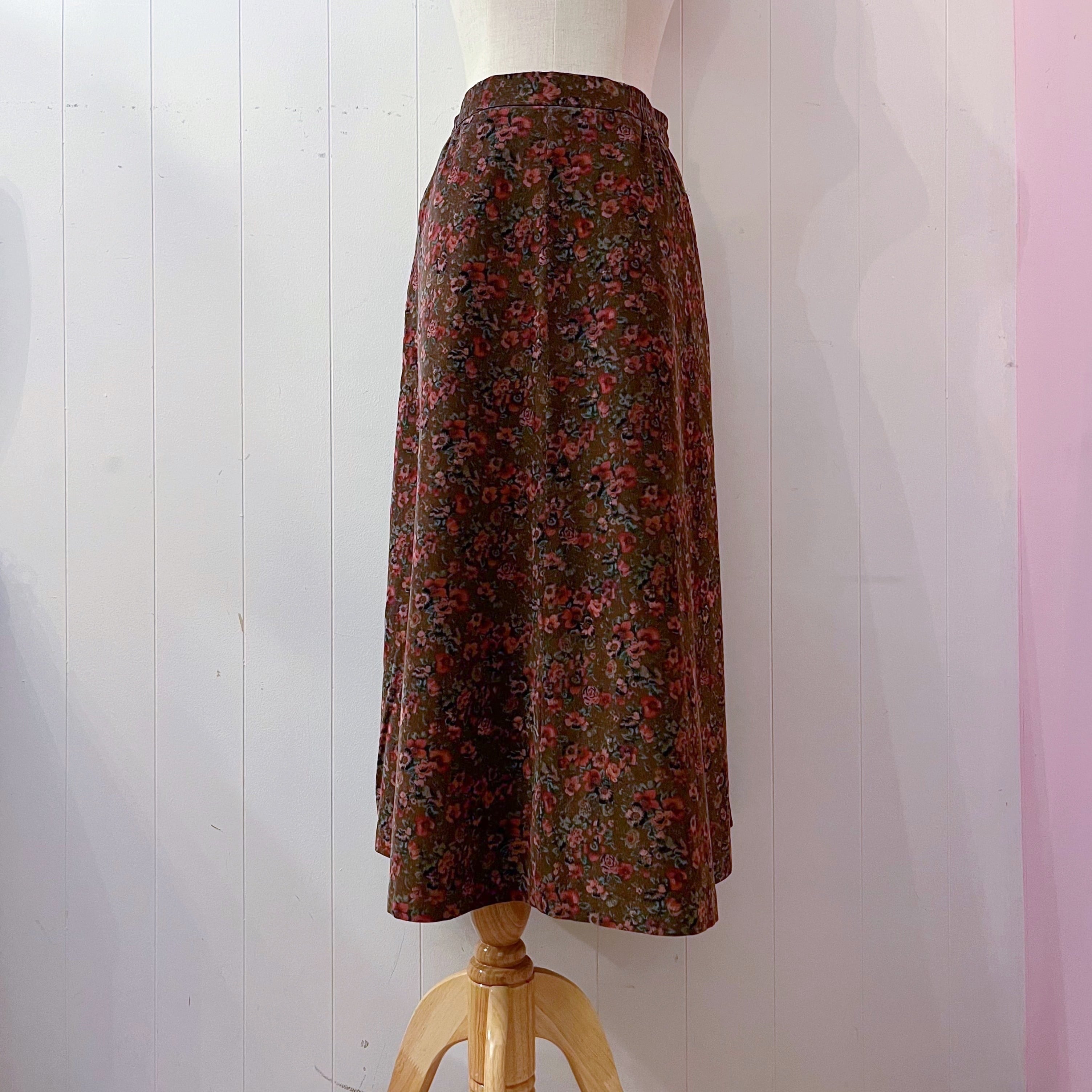 dark brown flower corduroy skirt
