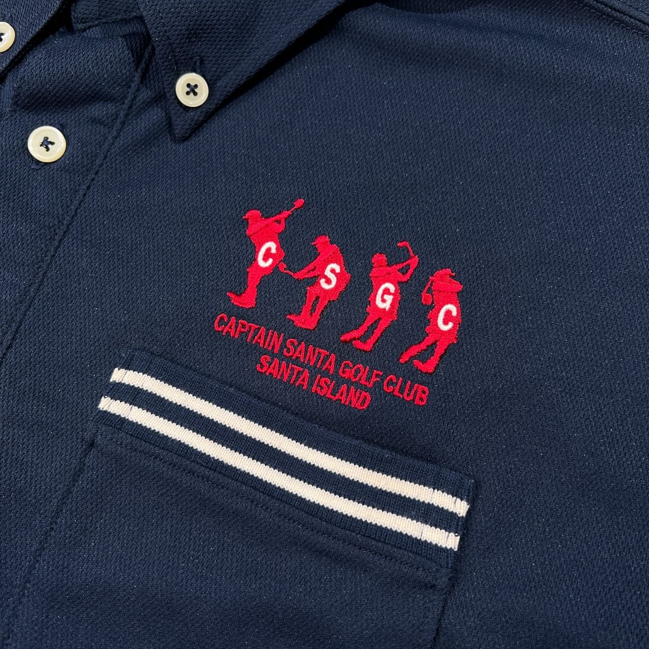 CAPTAIN SANTA キャプテンサンタ GOLF CLUB メッシュ BD 半袖 ポロシャツ サイズ L /ネイビー/ジョイマークデザイン/日本製