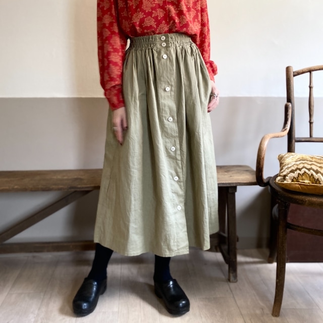 1990s Beige Button Front Skirt