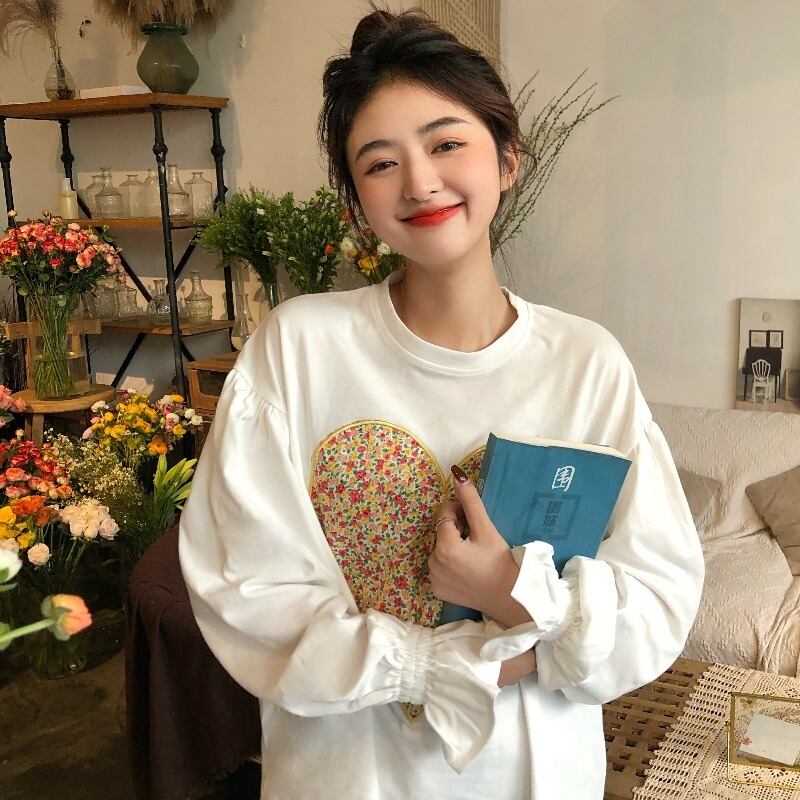 フローラルハートトップス サマールーズスリーブTシャツ レッド 刺繍 大人ガーリー スウィート キュート カジュアル 夏物 花柄 YY-ファッション86510936782