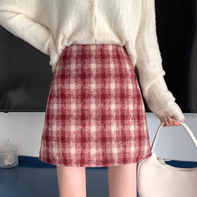 スプリングオータム格子柄Aライン 春物 秋物 スカート 試着室50246679860