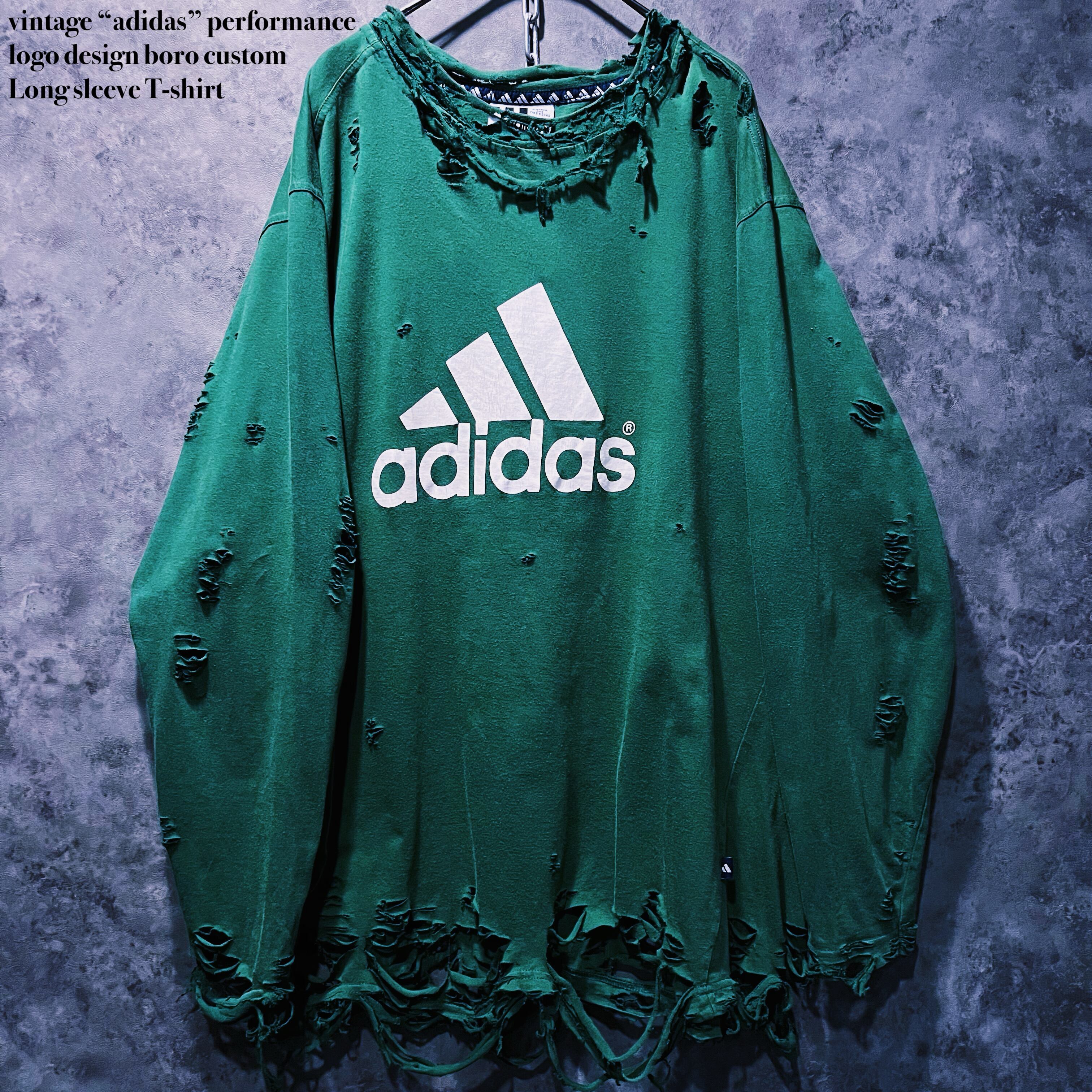 【doppio】vintage “adidas” performance logo design boro custom Long sleeve T-shirt
