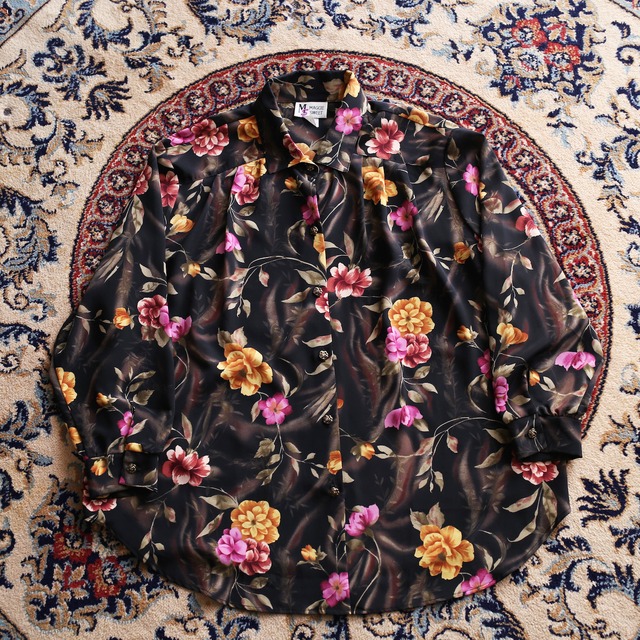 shoulder tuck design flower art pattern l/s mode shirt