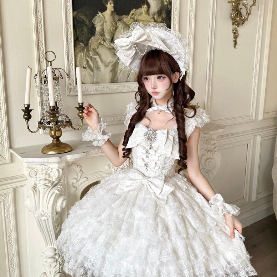 ロリータファッション レースボンネット ホワイト 花園の令嬢を彩るビッグリボン レース姫ロリボンネット | ロリータ
