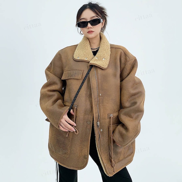 【返品不可】★訳ありアウトレット商品★D-471　2025秋冬新作♡2WAYリバーシブルムートンコート　ブラウン