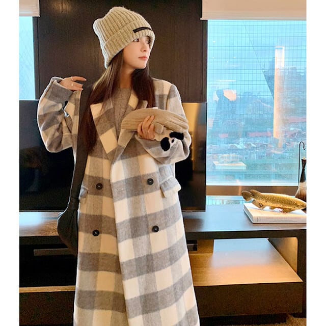 コート レディース アウター ロングコート チェック柄 秋冬 フェミニン